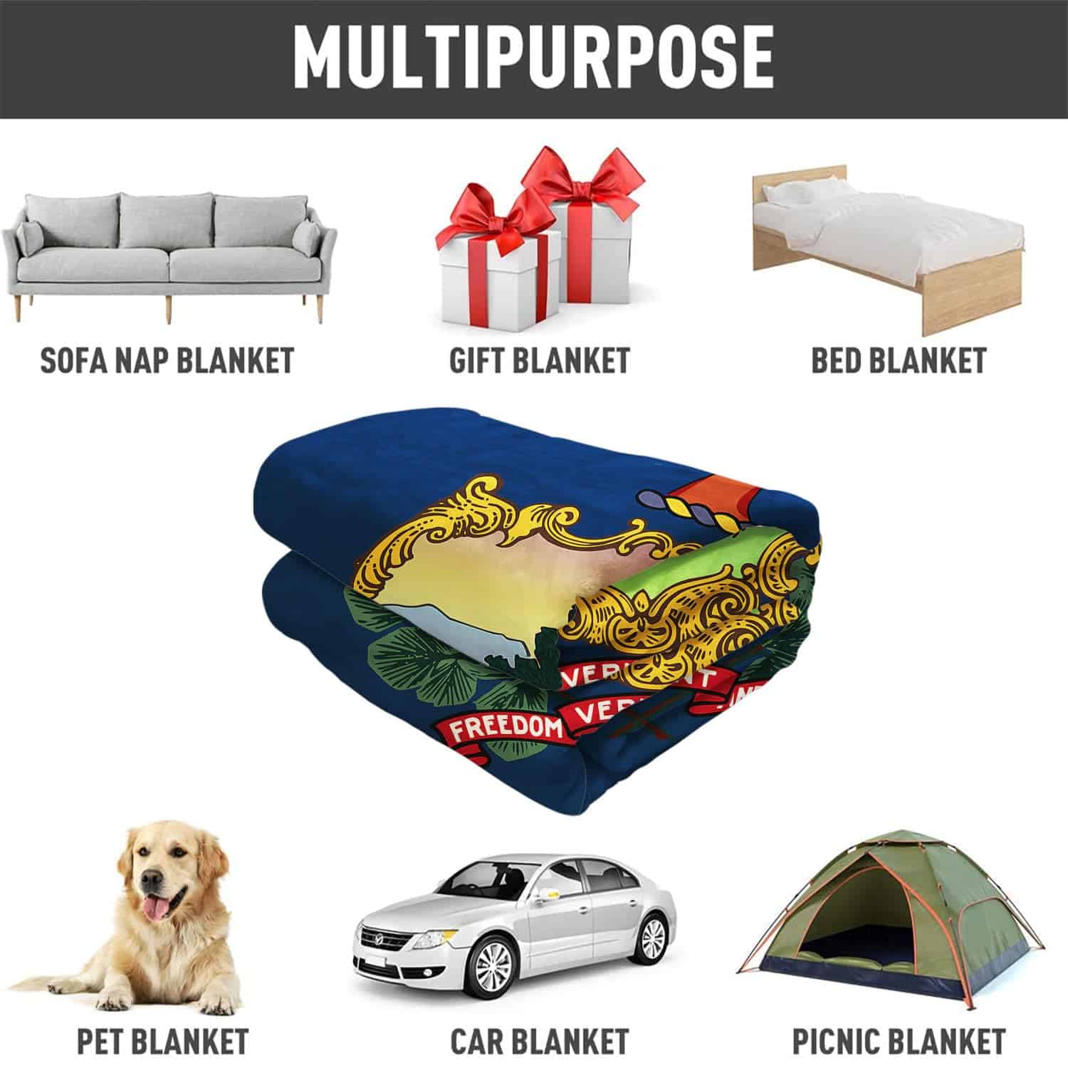 Manta de Felpa de la Bandera de Vermont, Estados Unidos, - Imagen 7