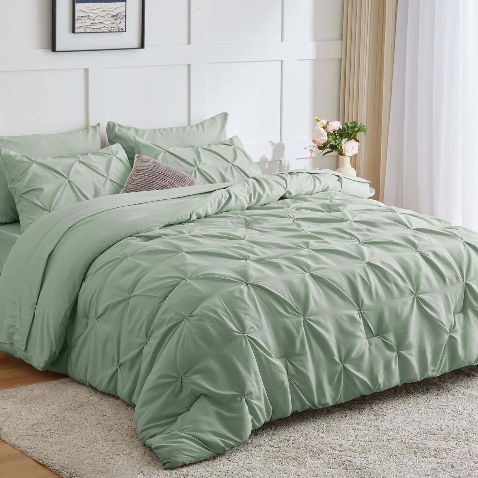 Conjunto de Edredón CozyLux Sage Green Queen - 7 Piezas