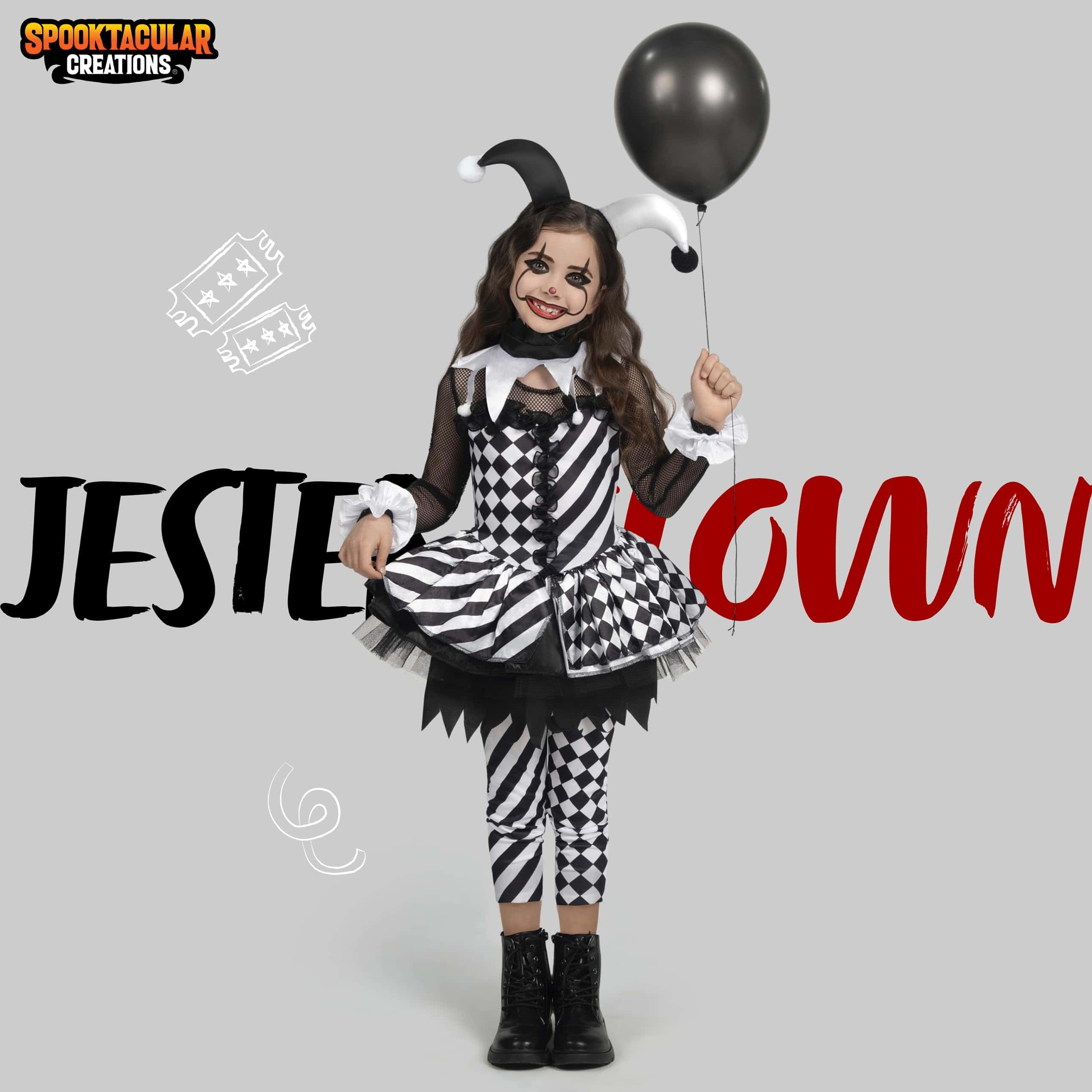 Disfraz de Payaso para Niñas -Negro/Blanco - Imagen 3