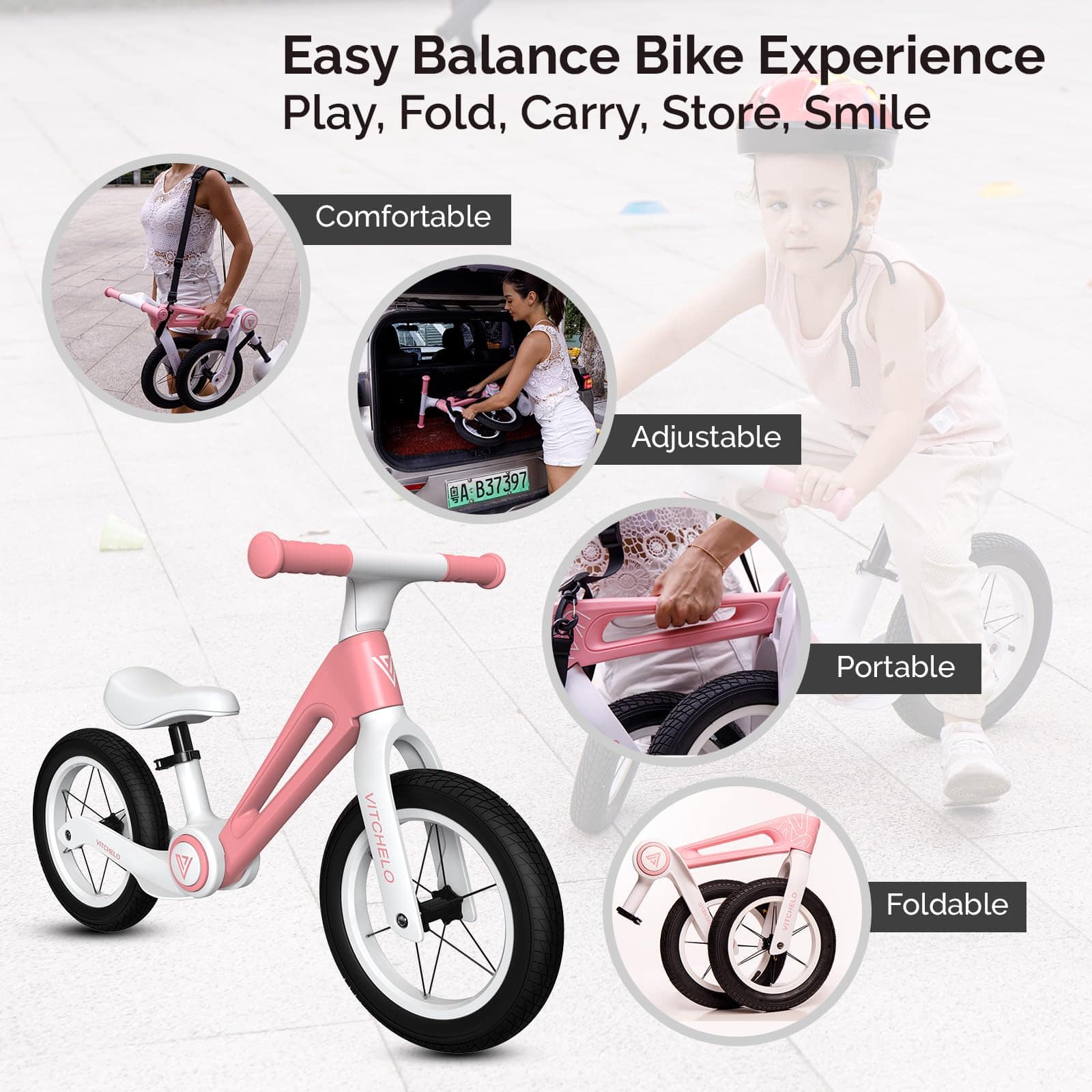 Bicicleta de Equilibrio plegable para niños Vitchelo de 12 - Imagen 7