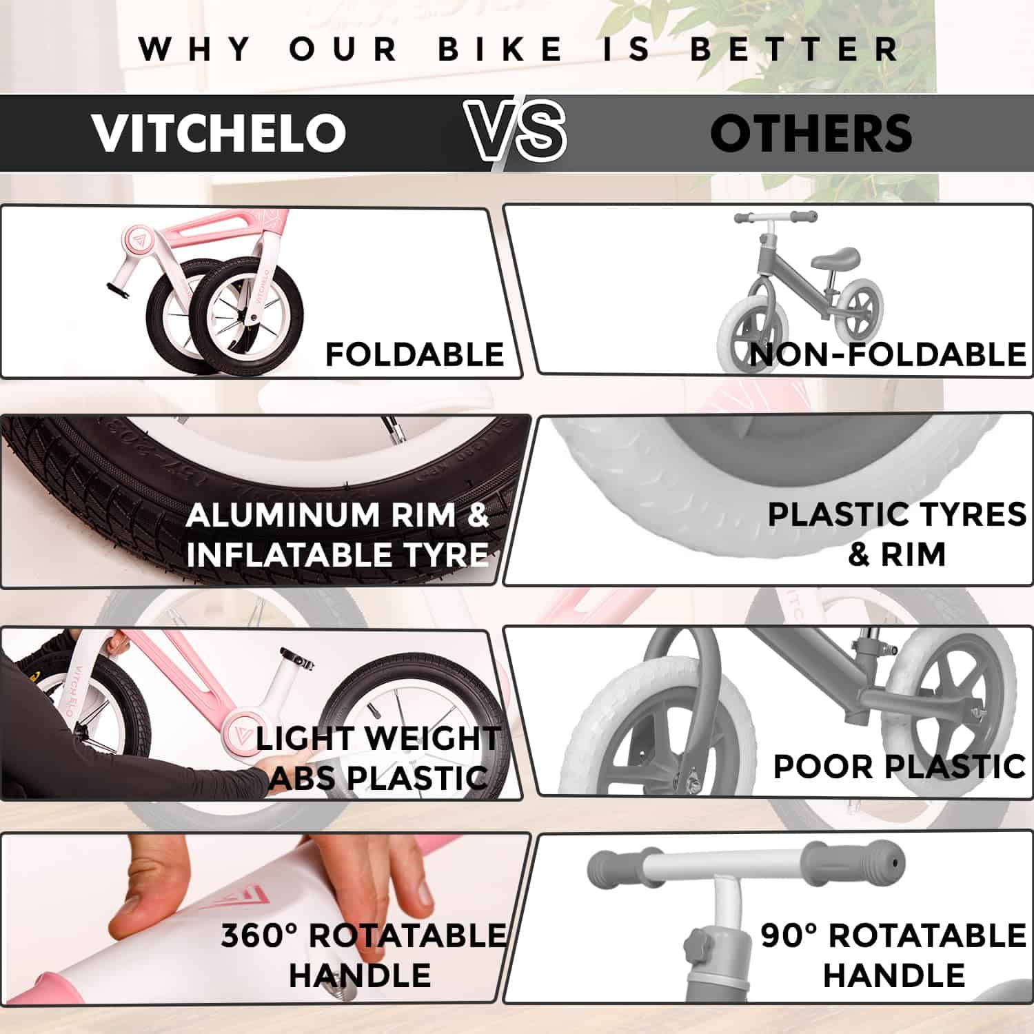 Bicicleta de Equilibrio plegable para niños Vitchelo de 12 - Imagen 3