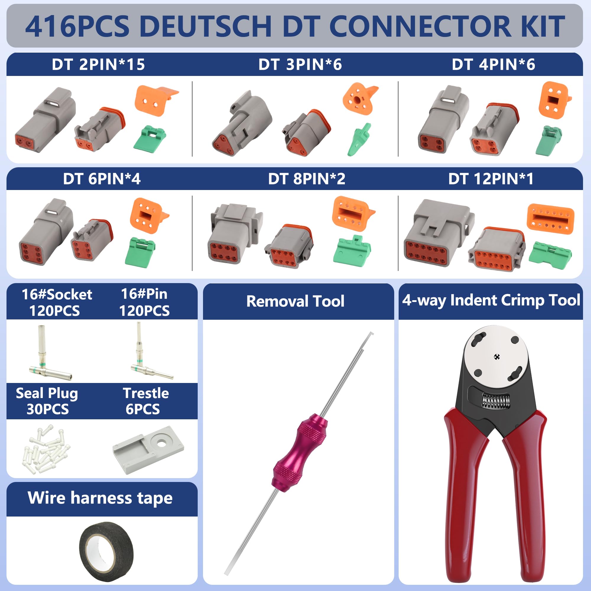 Kit de Conector Deutsch DT de 416 Piezas, 2 3 4 6 8 12 - Imagen 3