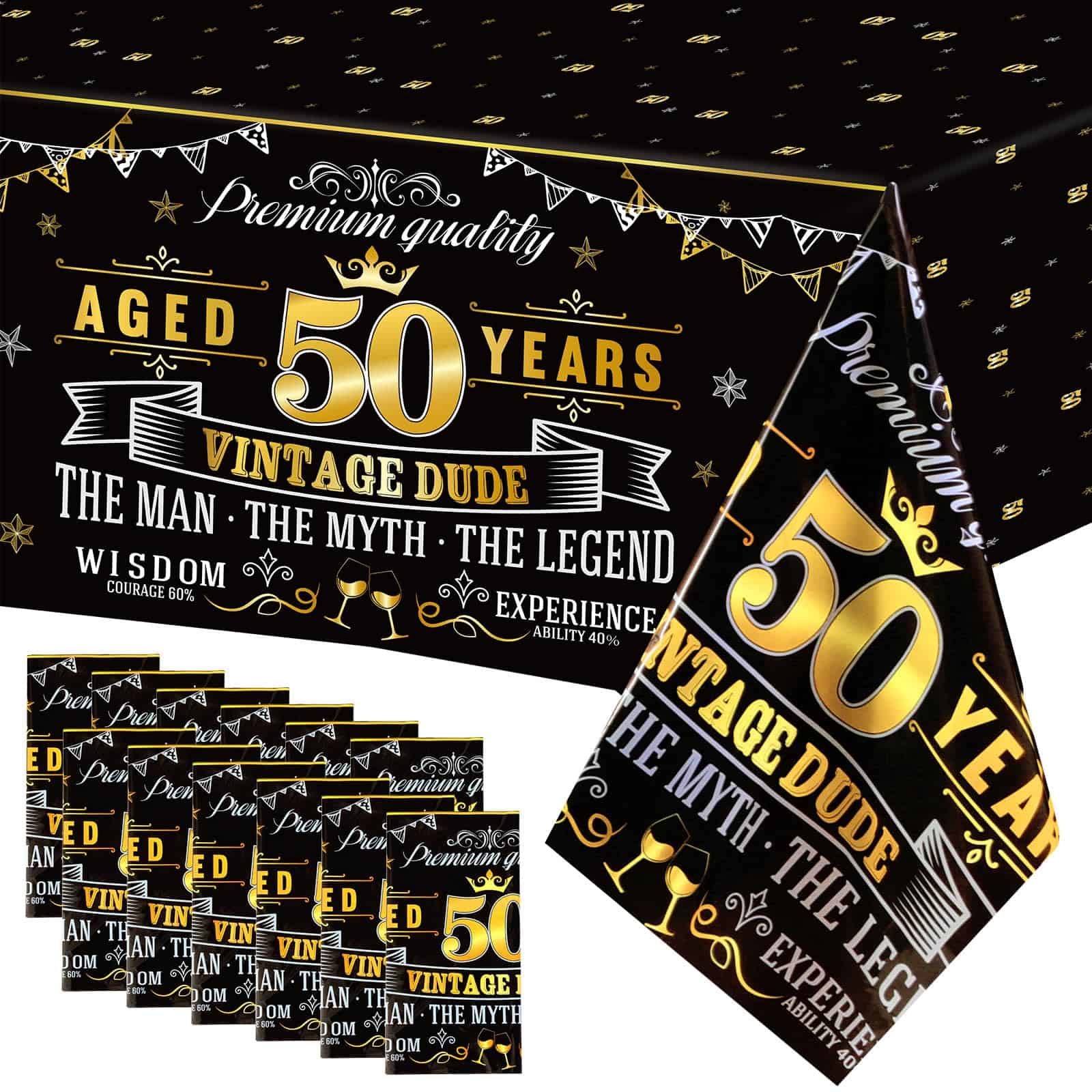 12 Paquetes de Manteles de Plástico Vintage 50 Cumpleaños