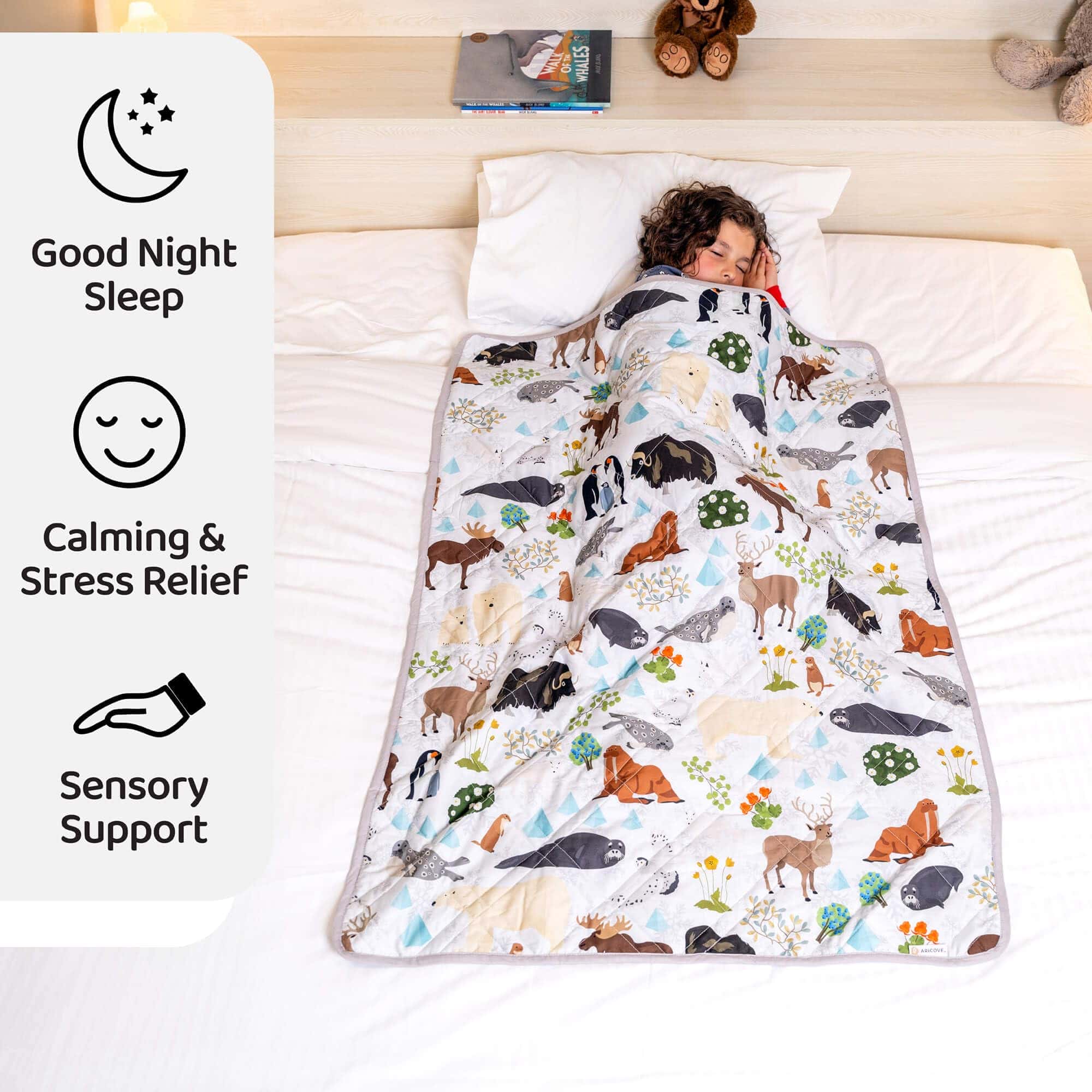 Manta ponderada para niños Aricove, 5 lb, -Gris/Animales de - Imagen 3