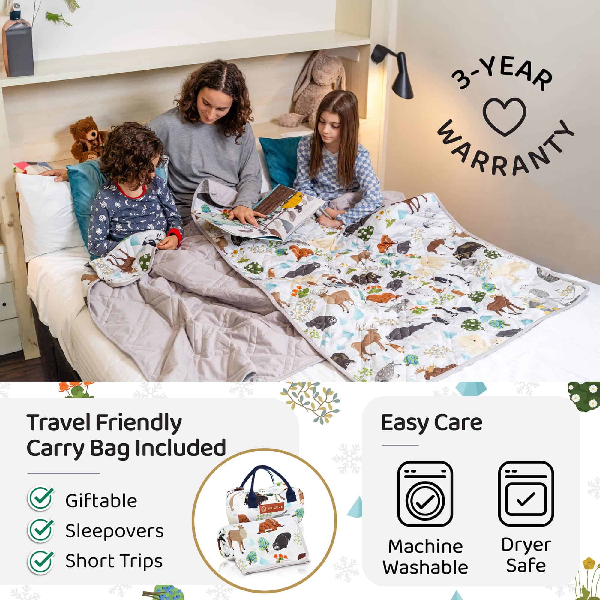 Manta ponderada para niños Aricove, 5 lb, -Gris/Animales de - Imagen 7