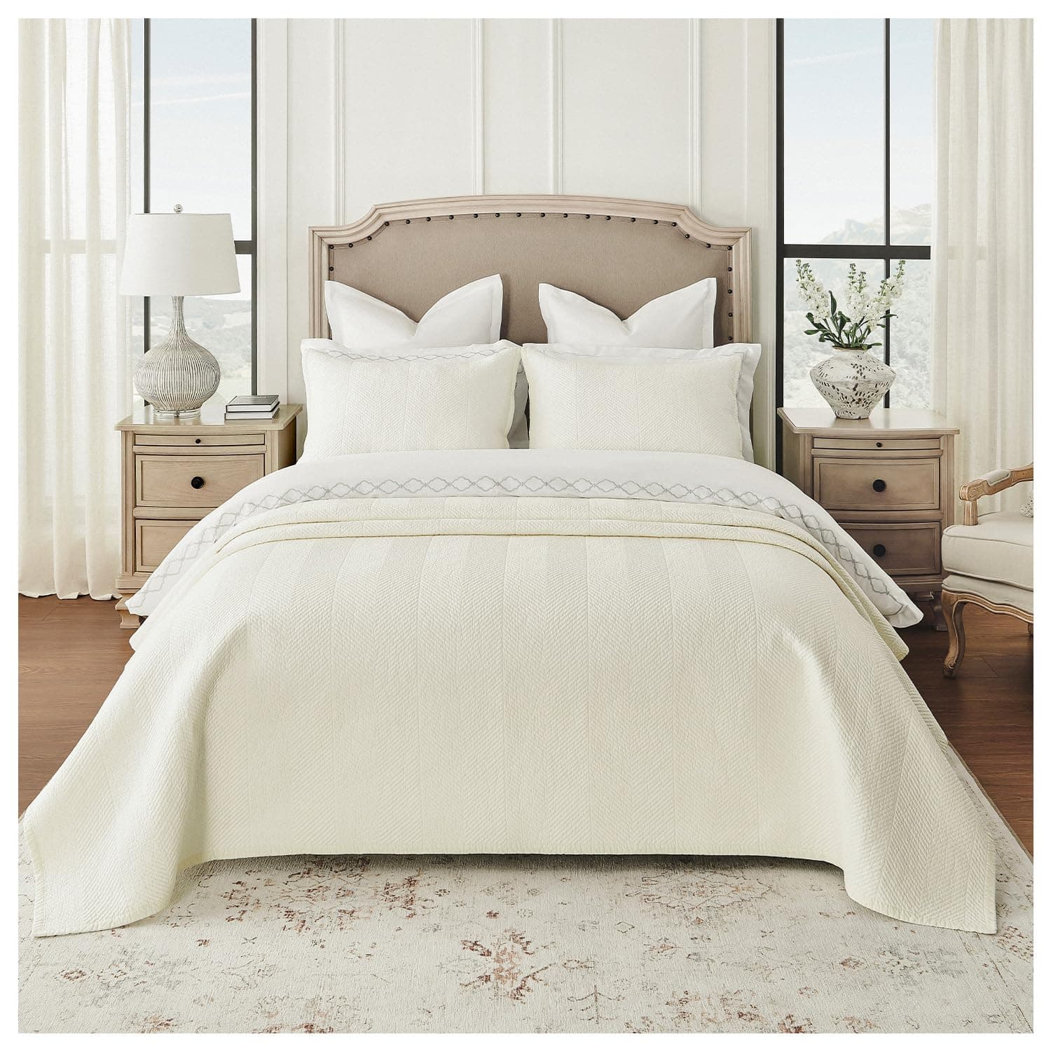 Colcha de Lujo de Puro Algodón Calla Angel -Marfil Chevron