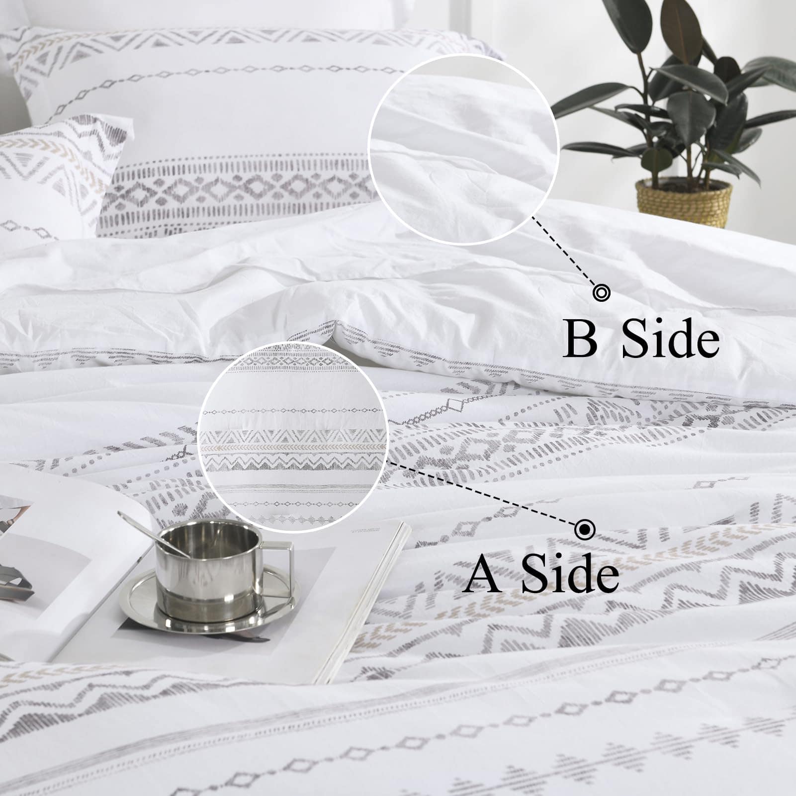 Juego de edredón SahSahCasa King, edredón blanco boho para - Imagen 6