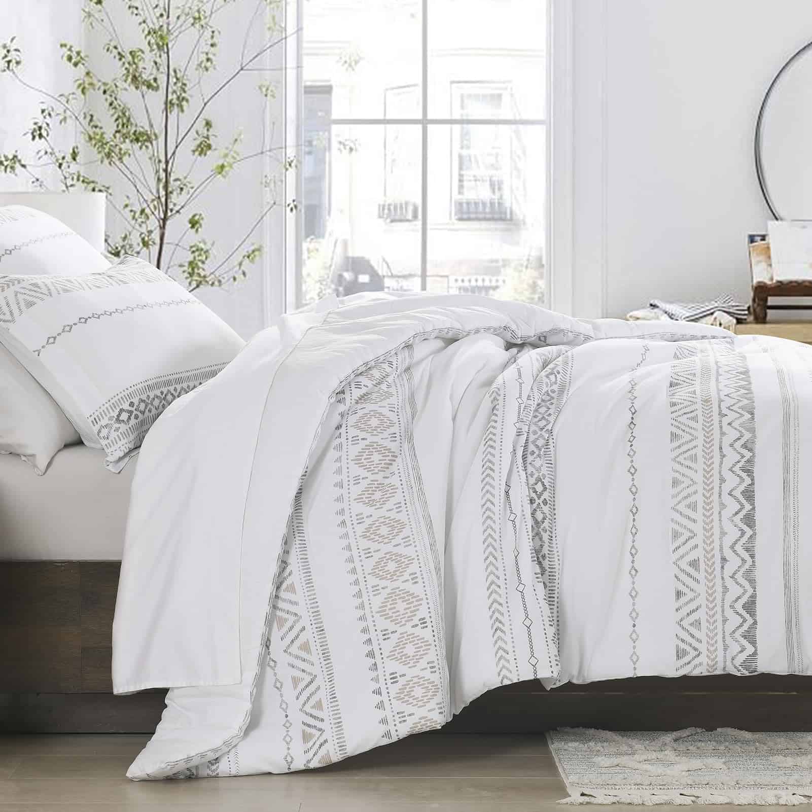 Juego de edredón SahSahCasa King, edredón blanco boho para