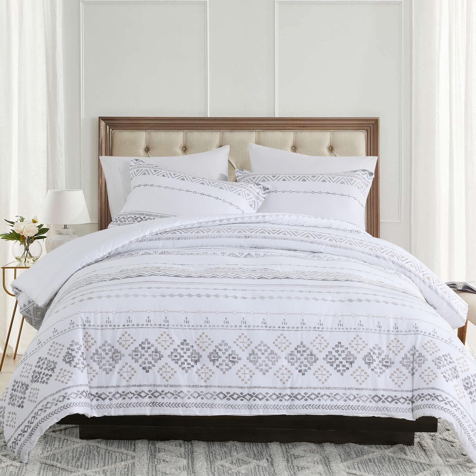 Juego de edredón SahSahCasa King, edredón blanco boho para - Imagen 3