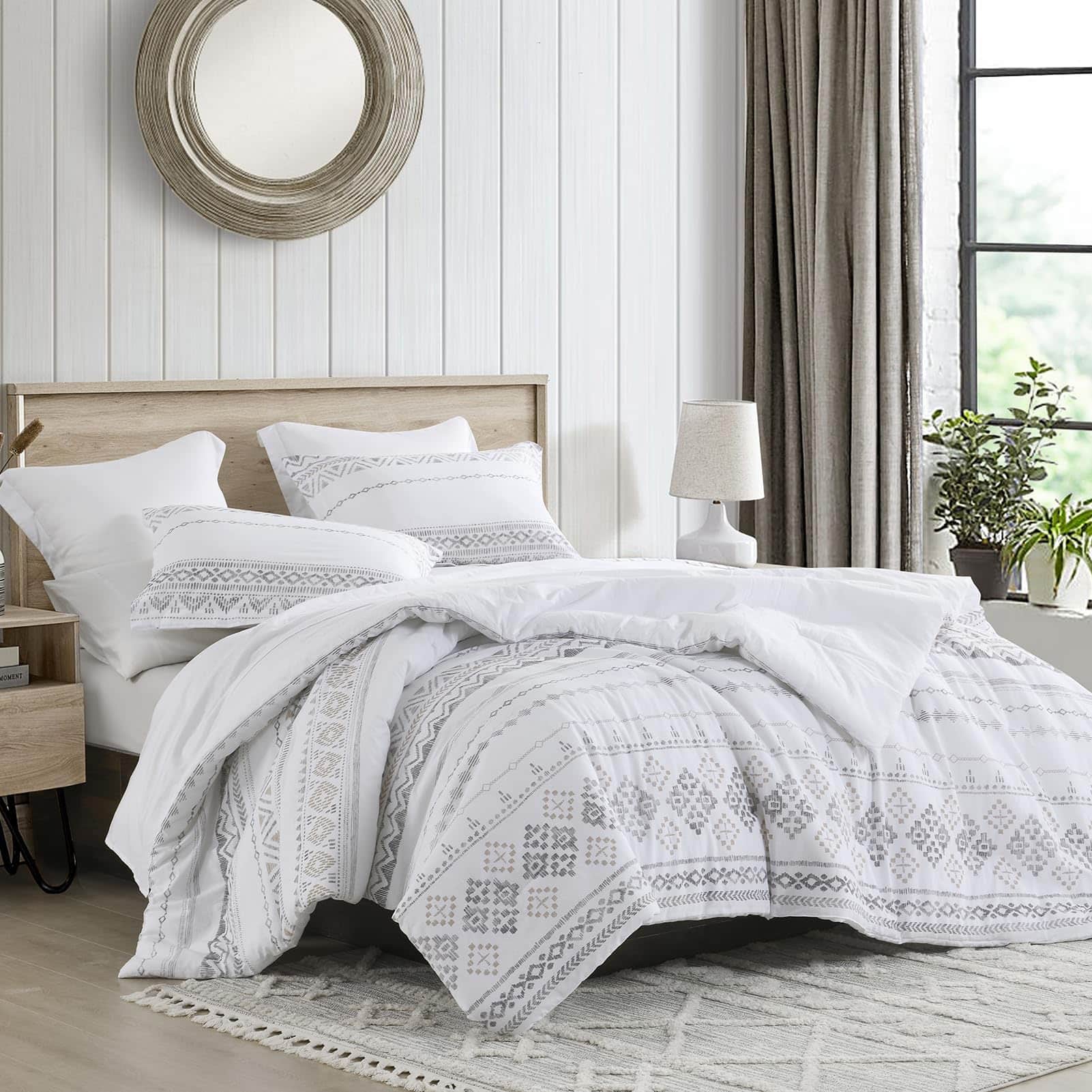 Juego de edredón SahSahCasa King, edredón blanco boho para - Imagen 5