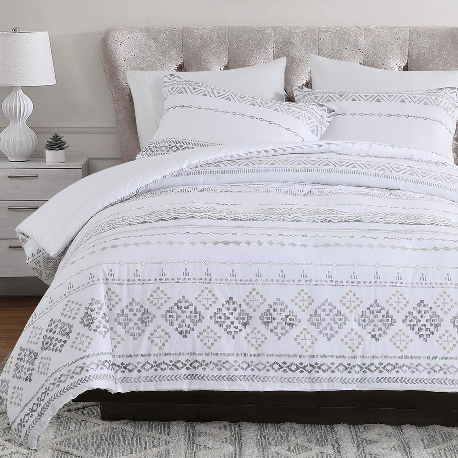 Juego de edredón SahSahCasa King, edredón blanco boho para - Imagen 9