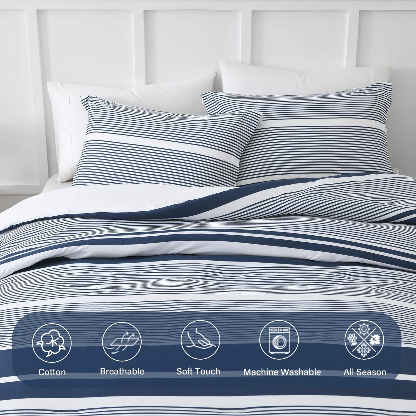 Juego de Edredón Queen Finlonte, Edredón a Rayas Azul - Imagen 6