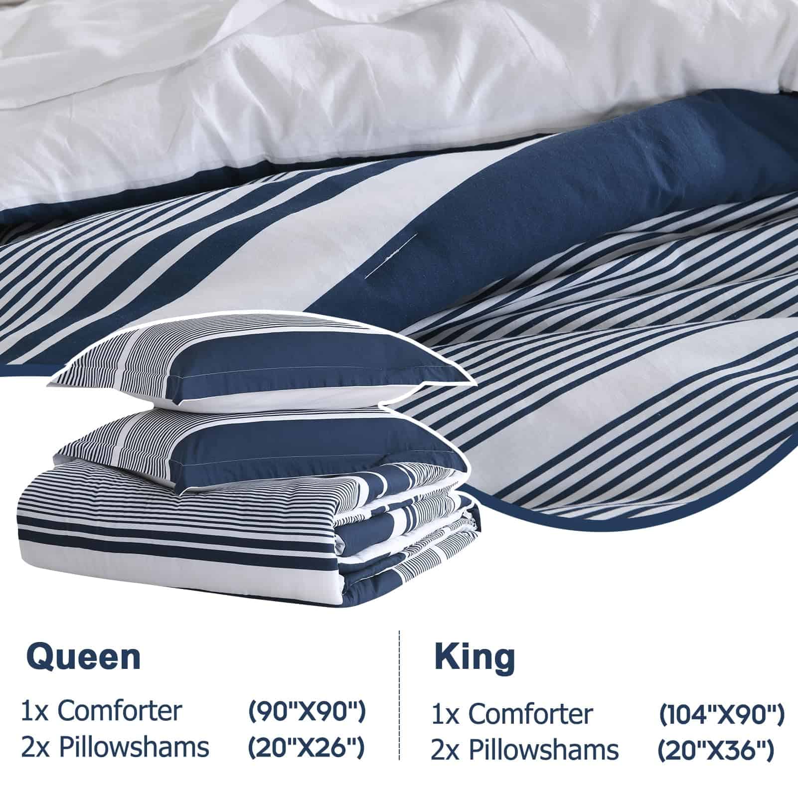 Juego de Edredón Queen Finlonte, Edredón a Rayas Azul - Imagen 8