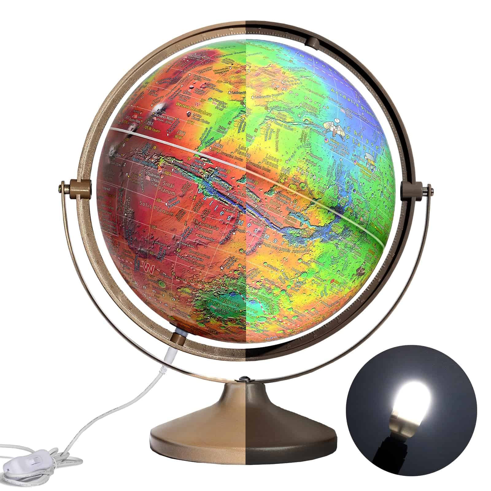 Globo Terráqueo Iluminado de Marte con Topografía Mapsoft