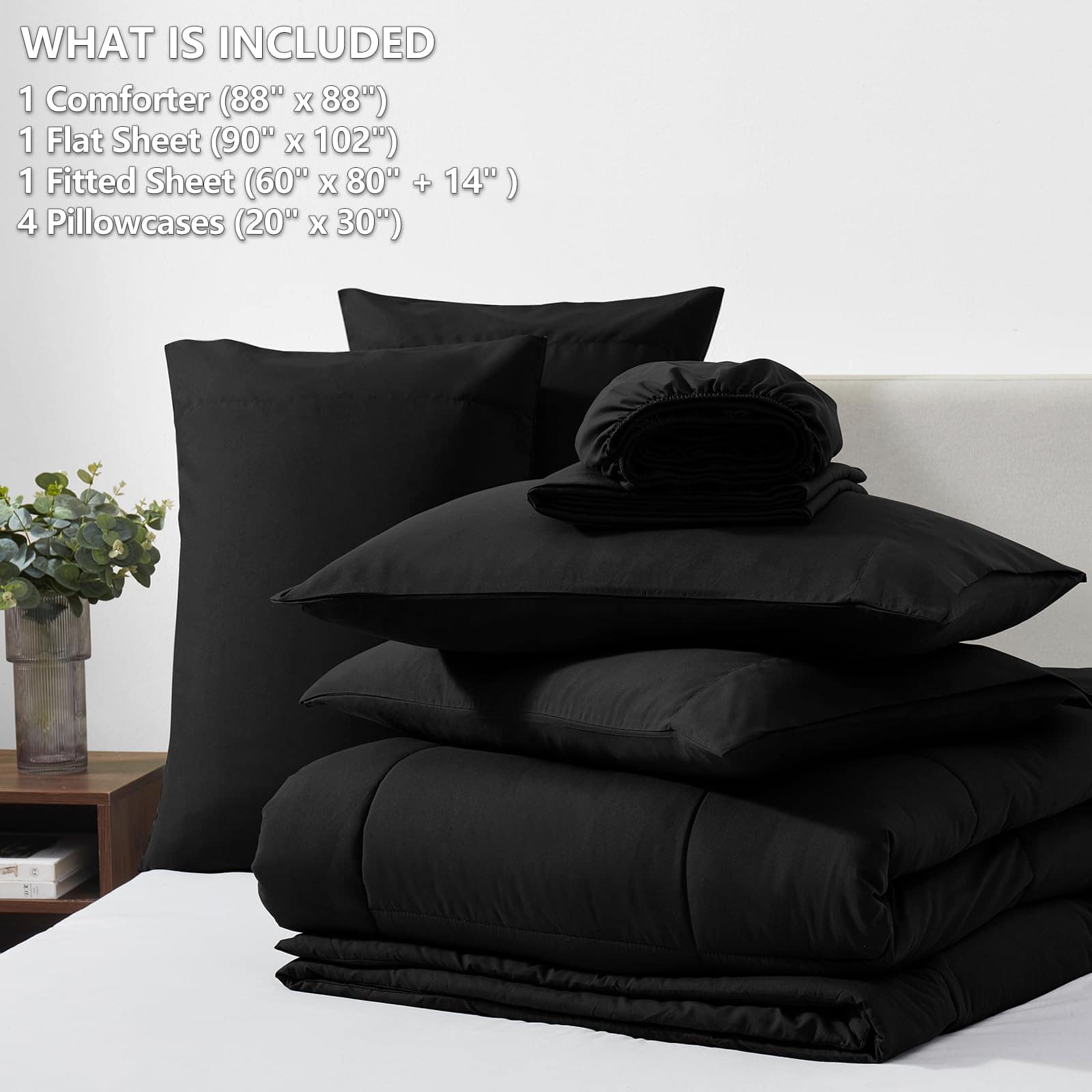 Juego de Edredón Queen CozyLux Negro 7 Piezas para Cama en - Imagen 6