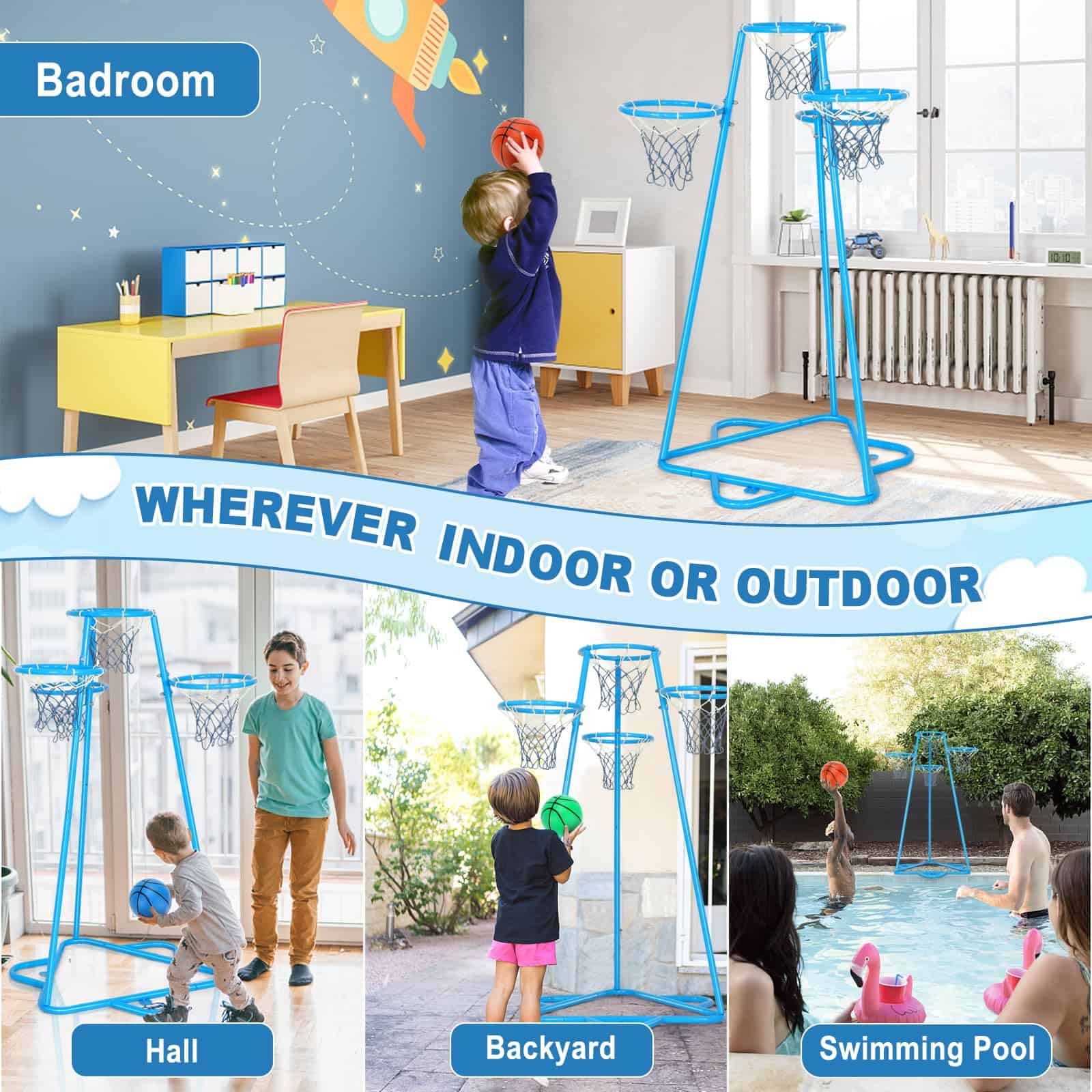 Canasta de Baloncesto Portátil Raylinyee para Niños, - Imagen 3