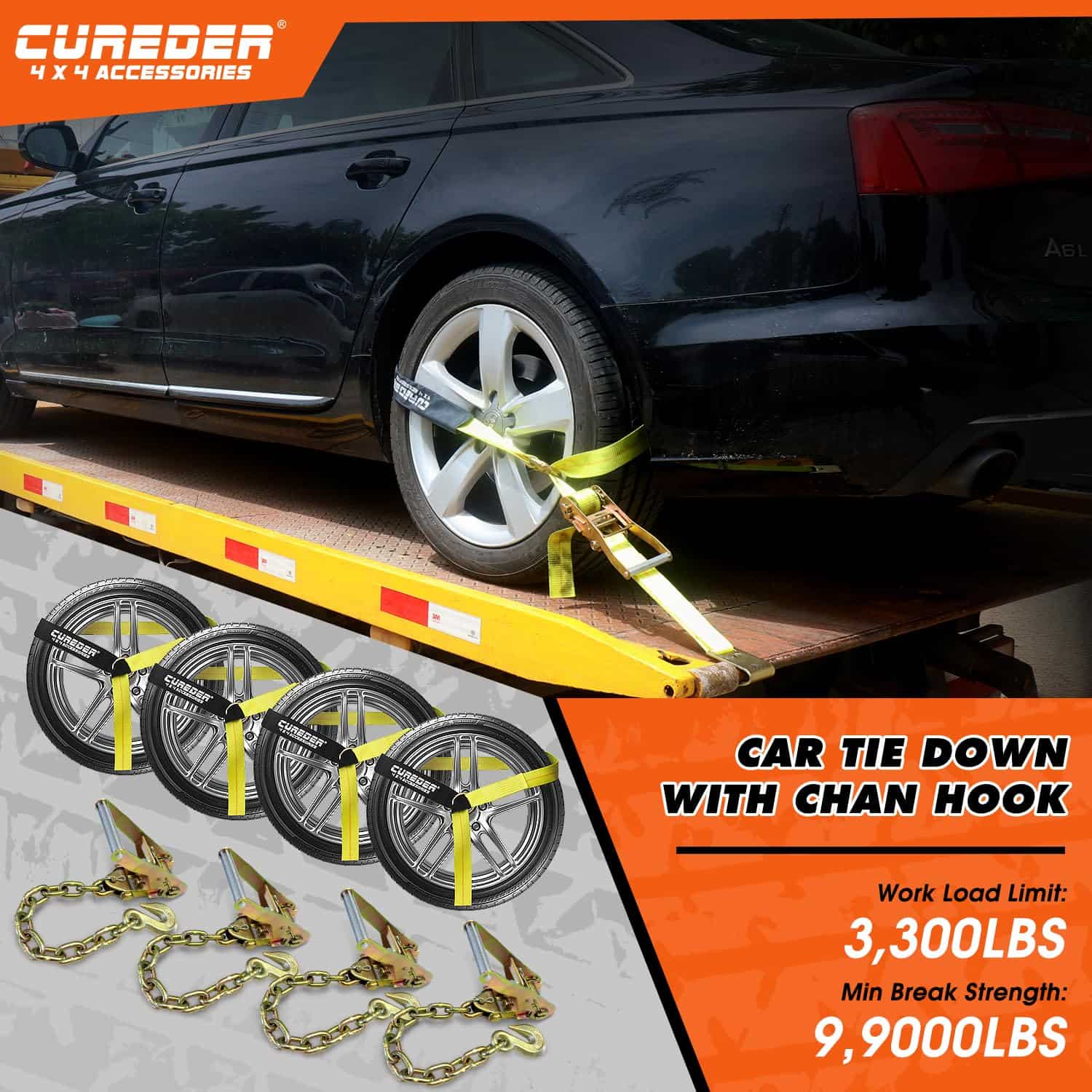 Cureder Correas de Amarrar para Autos en Remolques con - Imagen 8