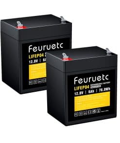 Batería Feuruetc 6Ah 12V LiFePO4, Ciclo de Vida 2000+,