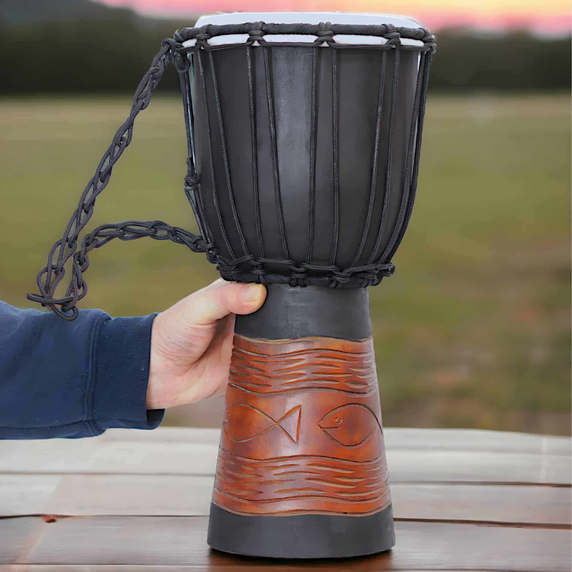 Djembe de Caoba Tallado a Mano, Tambor de Mano de 7" con - Imagen 7
