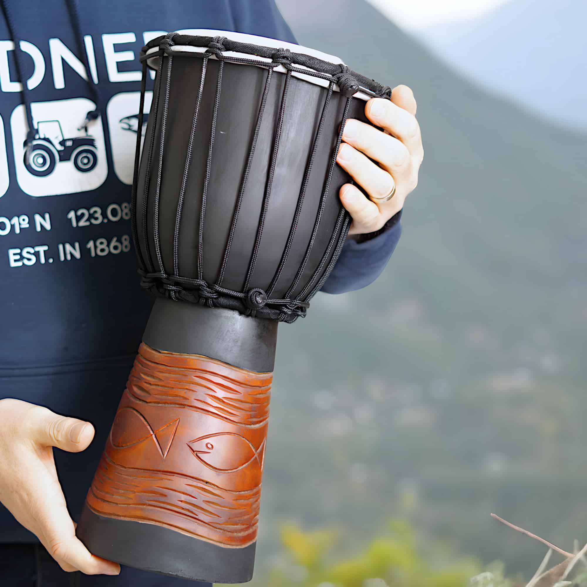 Djembe de Caoba Tallado a Mano, Tambor de Mano de 7" con - Imagen 8