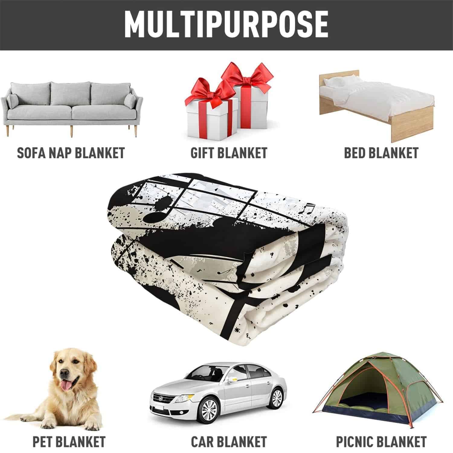 Manta de Felpa Suave y Acogedora para Sofá, Notas Musicales - Imagen 7