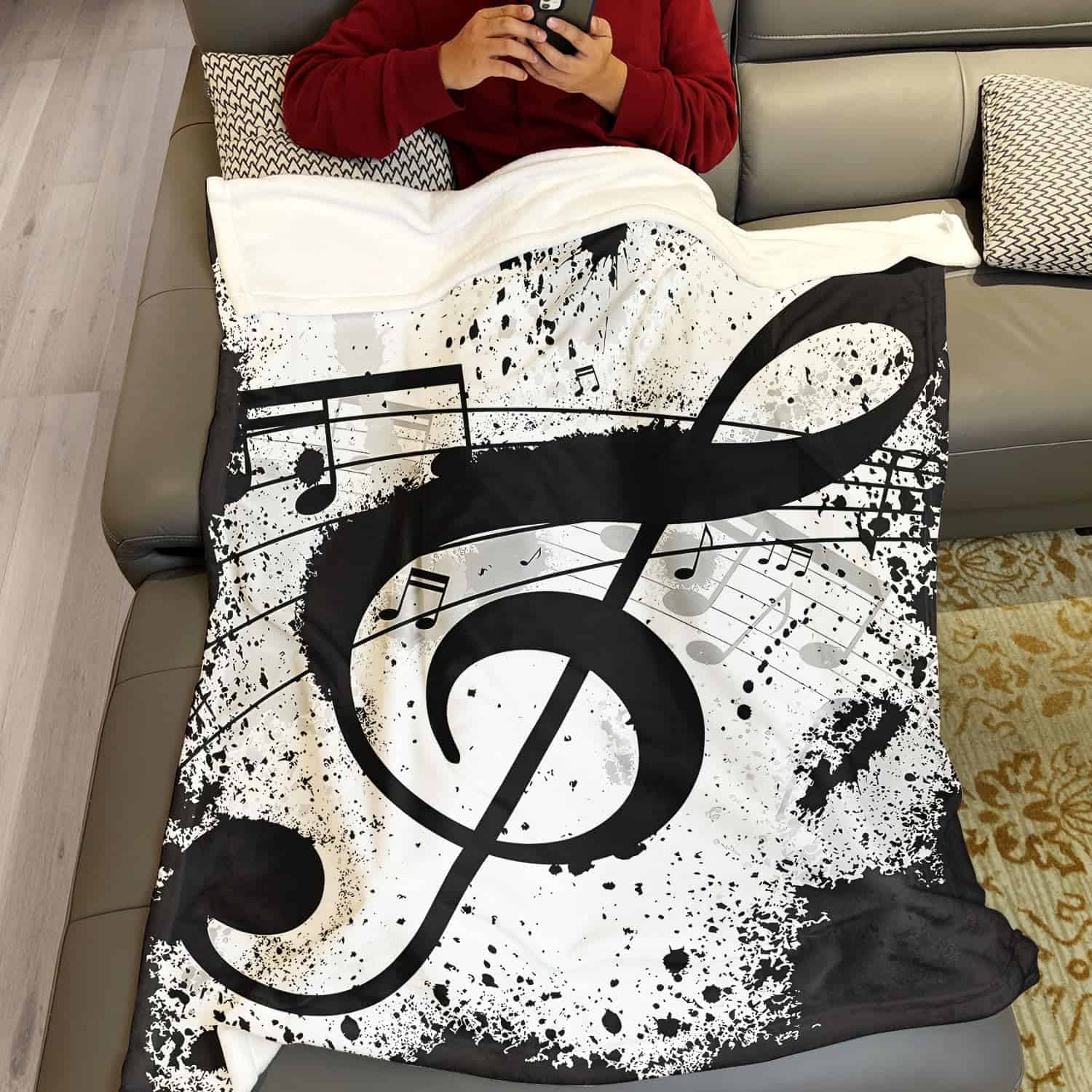 Manta de Felpa Suave y Acogedora para Sofá, Notas Musicales - Imagen 5