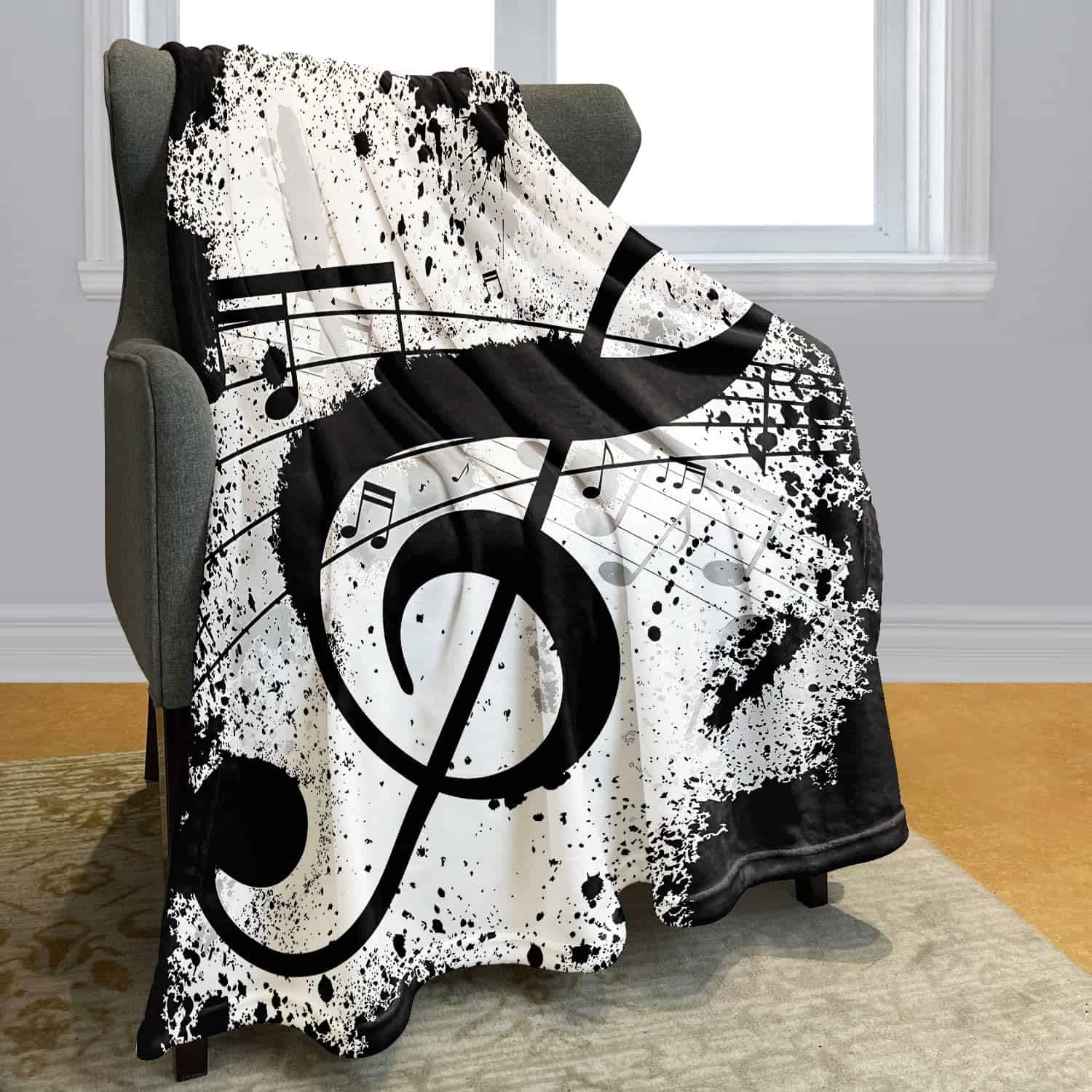 Manta de Felpa Suave y Acogedora para Sofá, Notas Musicales
