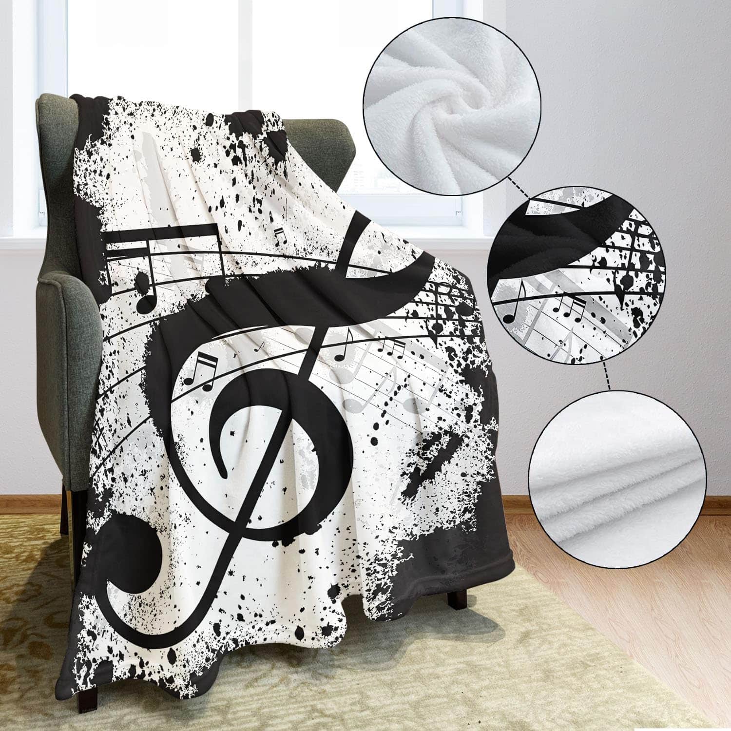 Manta de Felpa Suave y Acogedora para Sofá, Notas Musicales - Imagen 6