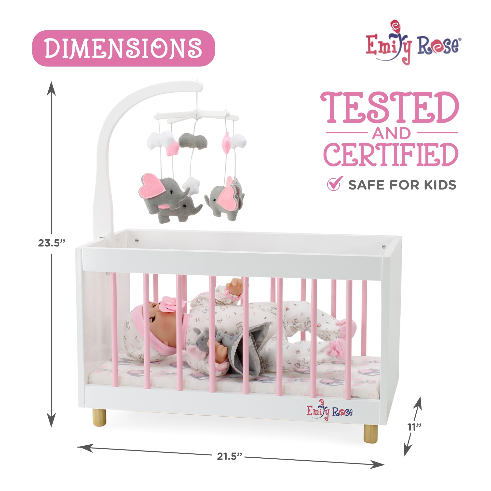 Cuna de Madera para Muñecas Bebé Emily Rose con Elefante de - Imagen 6
