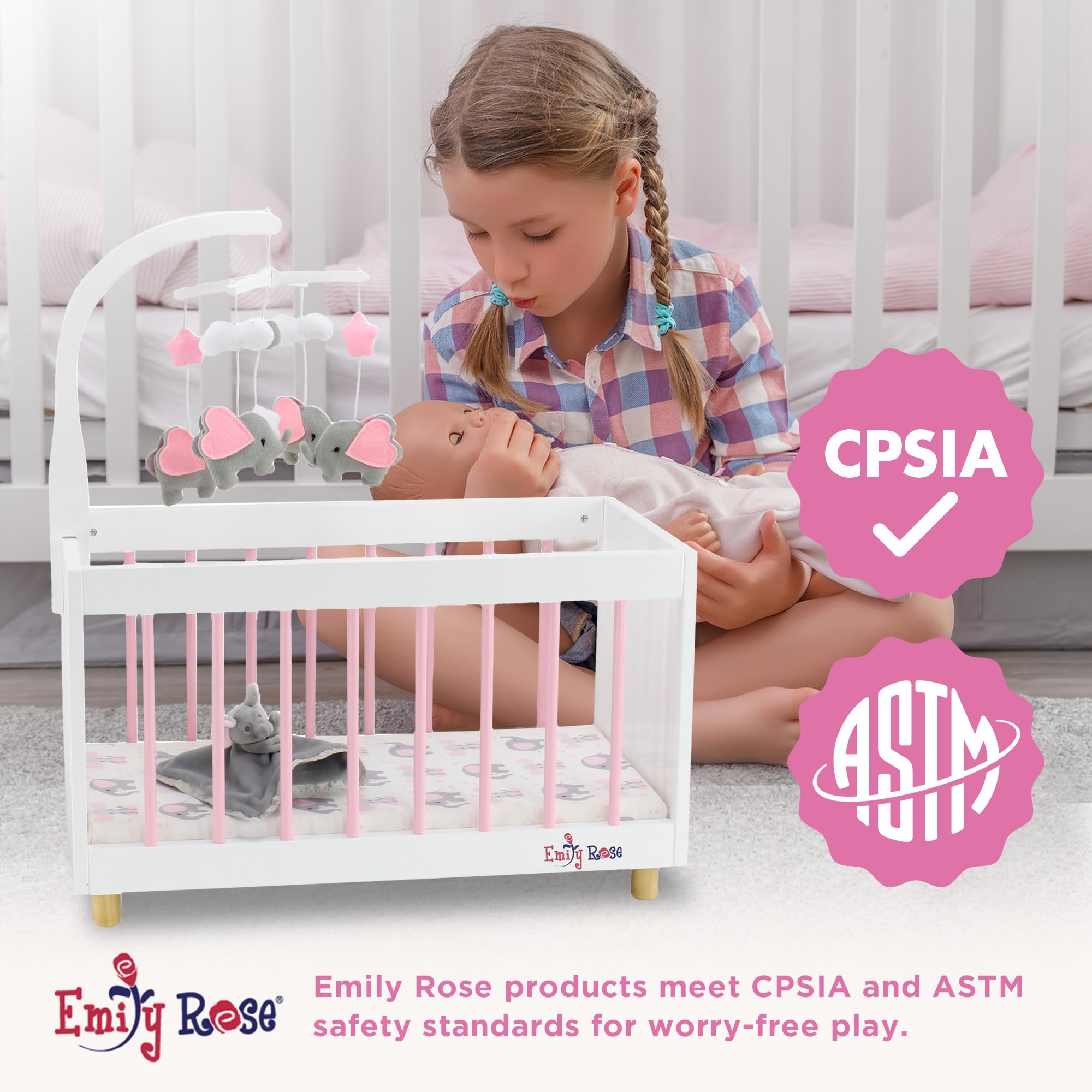 Cuna de Madera para Muñecas Bebé Emily Rose con Elefante de - Imagen 5