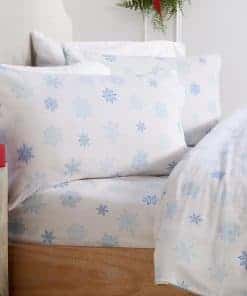 Juego de sábanas de franela 100% algodón -Azul Copo de Nieve