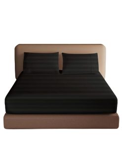 Sábana Ajustable de Algodón Egipcio 100%, -Negro a Rayas