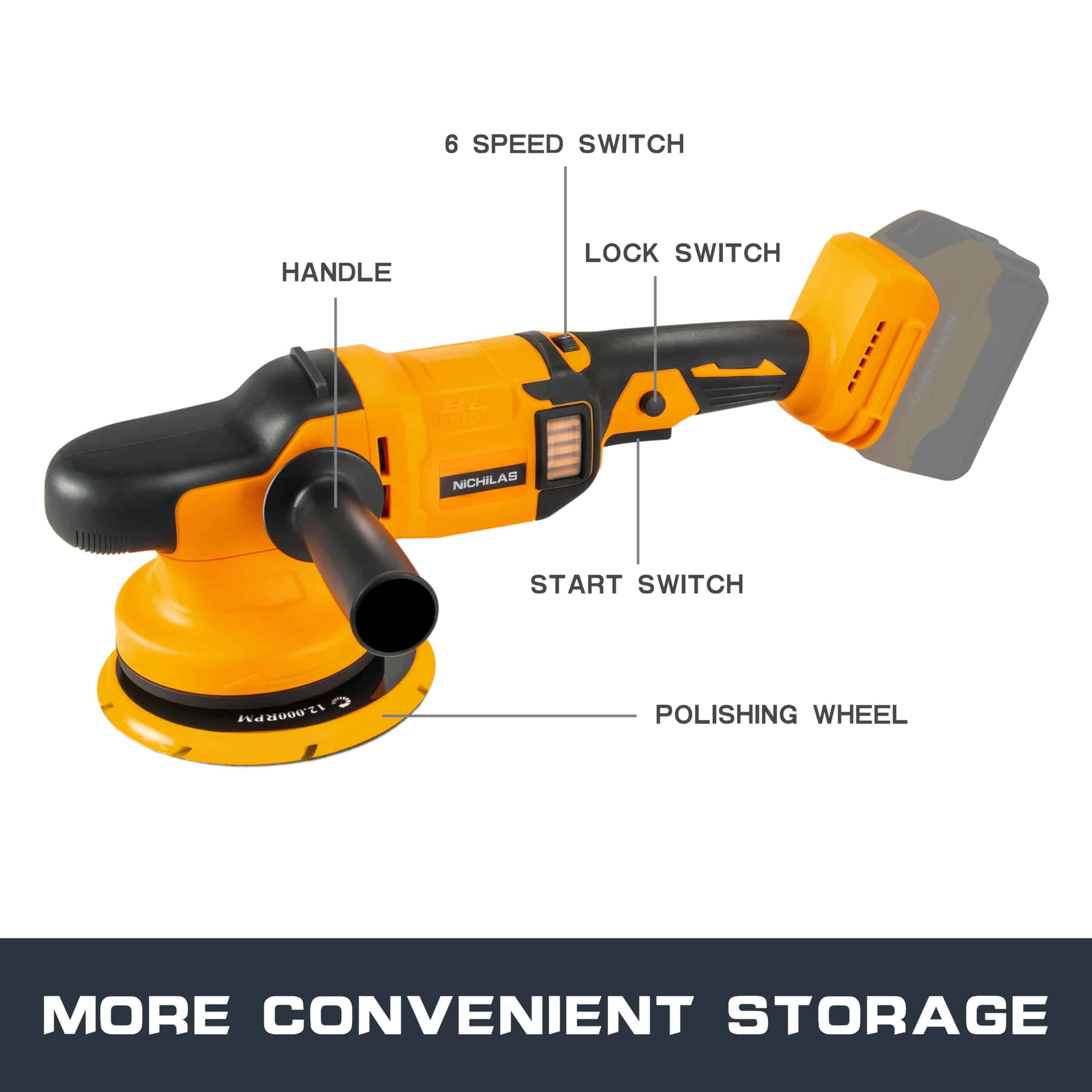 Pulidora Orbital Nichilas Compatible con Batería DEWALT - Imagen 3