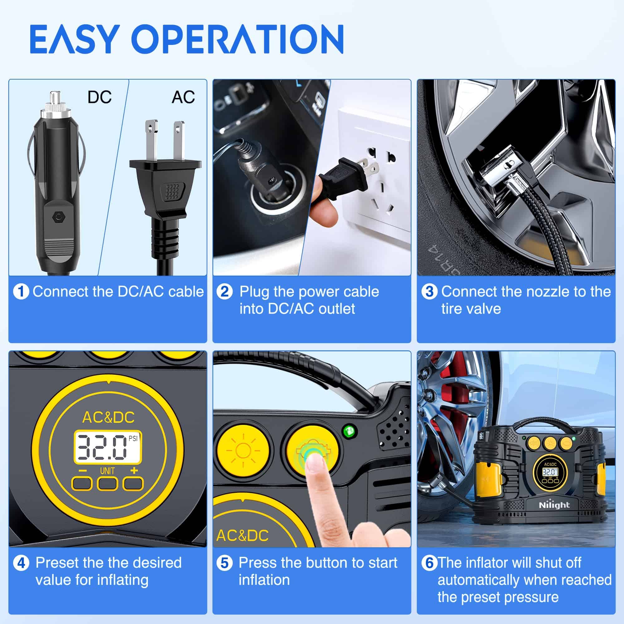 Nilight Inflador de neumáticos Compresor de aire portátil - Imagen 9