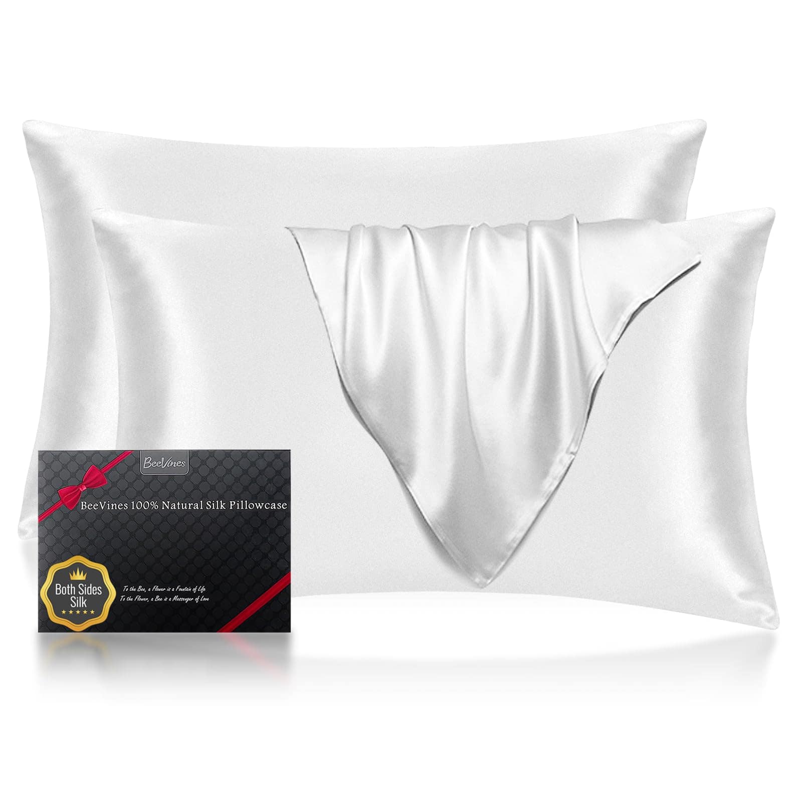Funda de Almohada de Seda BeeVines, Paquete de 2 Fundas de