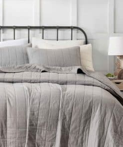 Edredón de lino y algodón Stonewashed con pespunte en caja