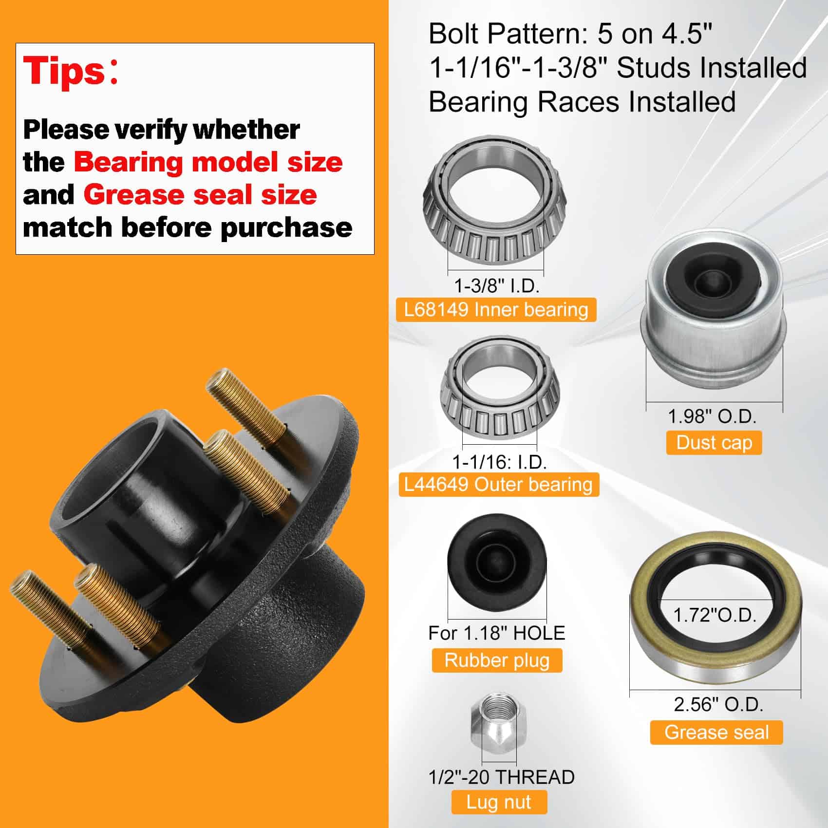 Juego de 2 kits de eje de remolque de 3500 lb, cubo de - Imagen 4