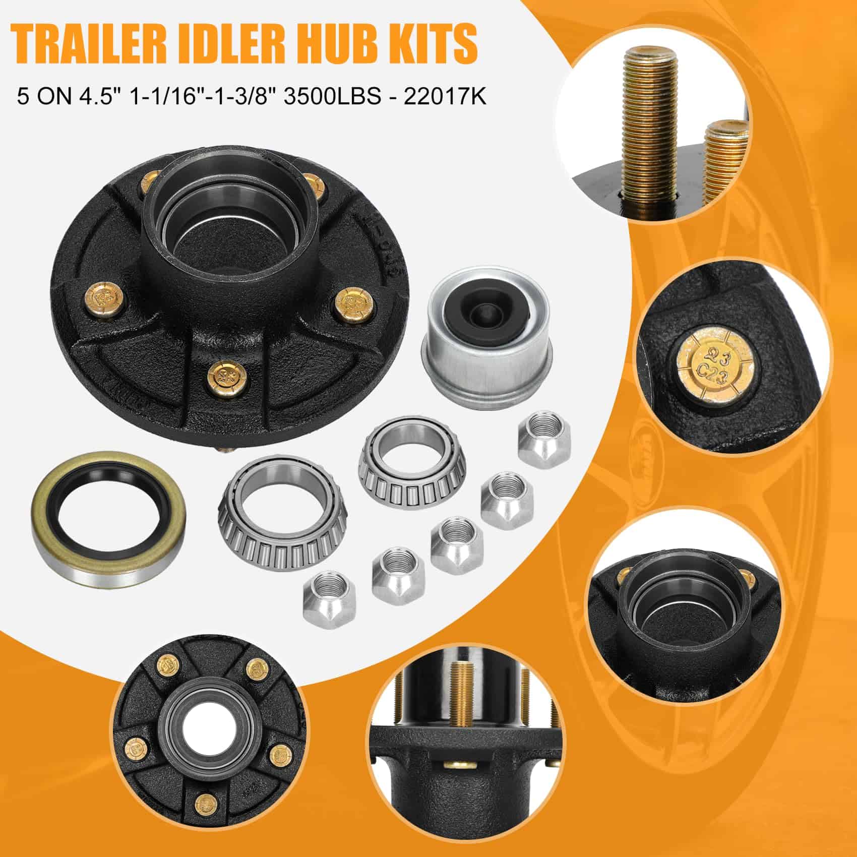 Juego de 2 kits de eje de remolque de 3500 lb, cubo de - Imagen 5