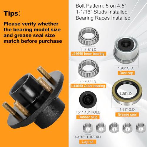 2 Sets Trailer Hub Kit 5 on 4.5", Kit de Eje para Remolque - Imagen 4