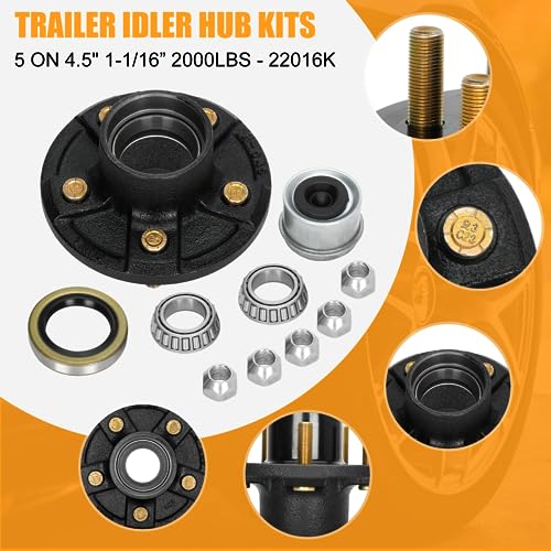 2 Sets Trailer Hub Kit 5 on 4.5", Kit de Eje para Remolque - Imagen 5