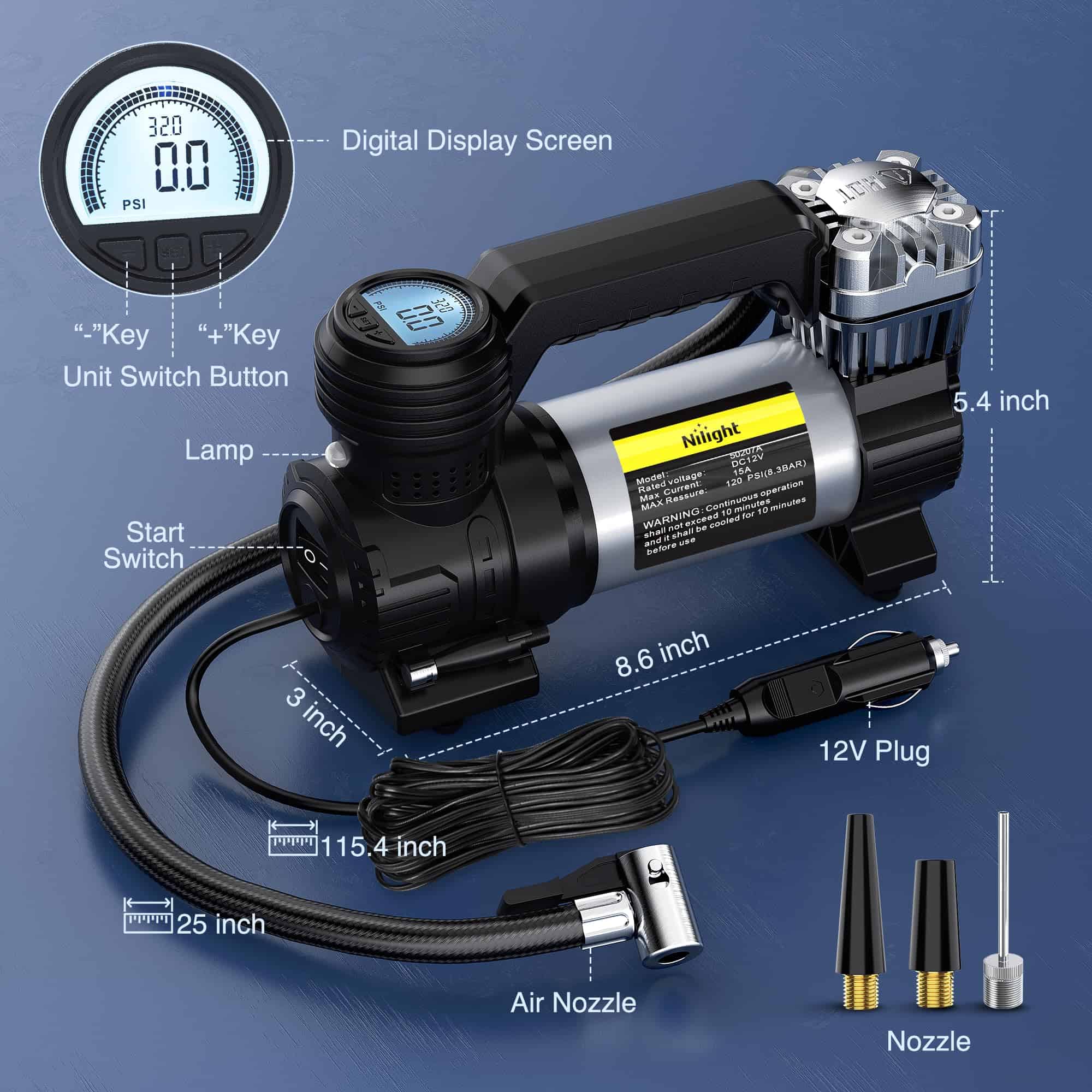 Compresor de Aire Portátil Nilight Inflador de Neumáticos - Imagen 10