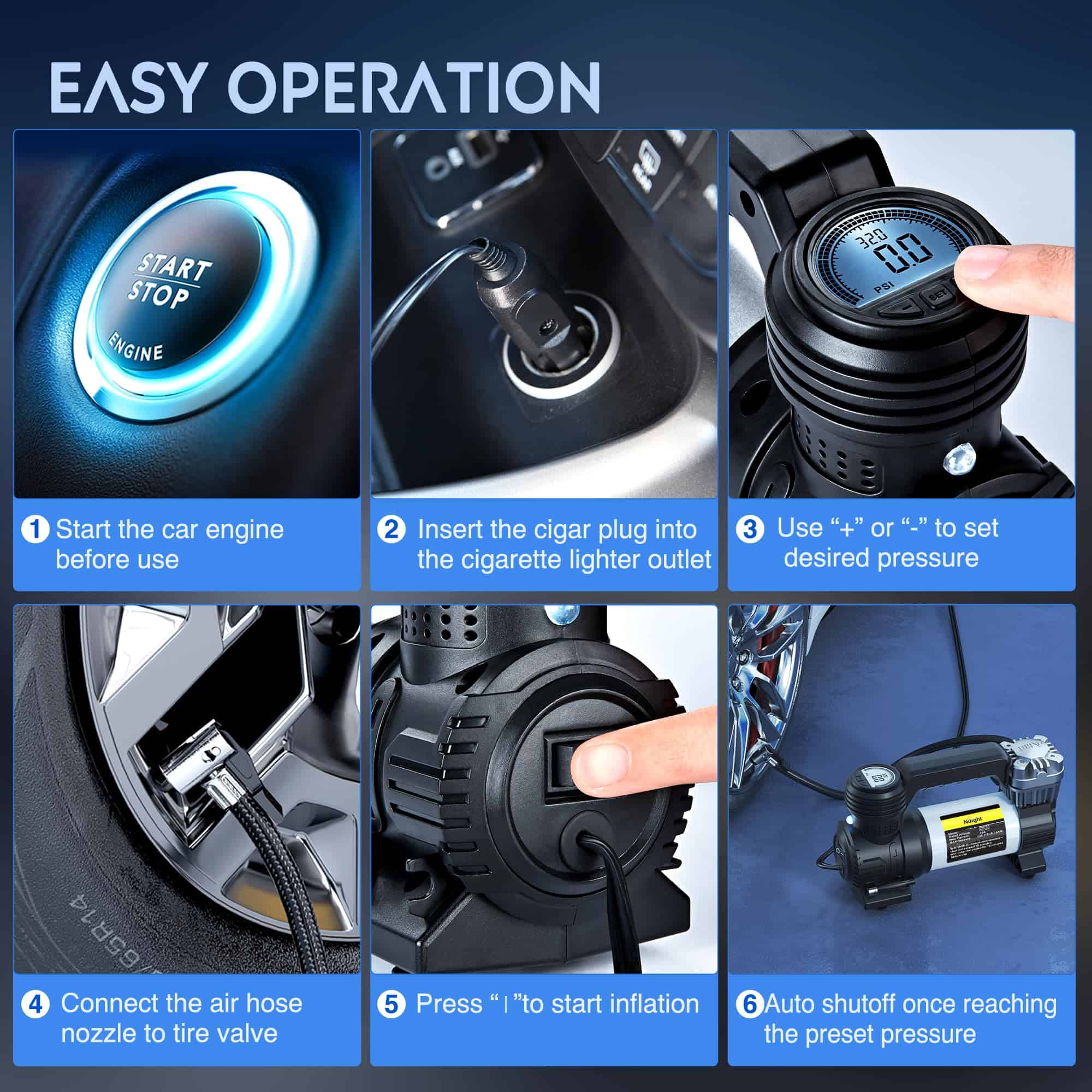 Compresor de Aire Portátil Nilight Inflador de Neumáticos - Imagen 9