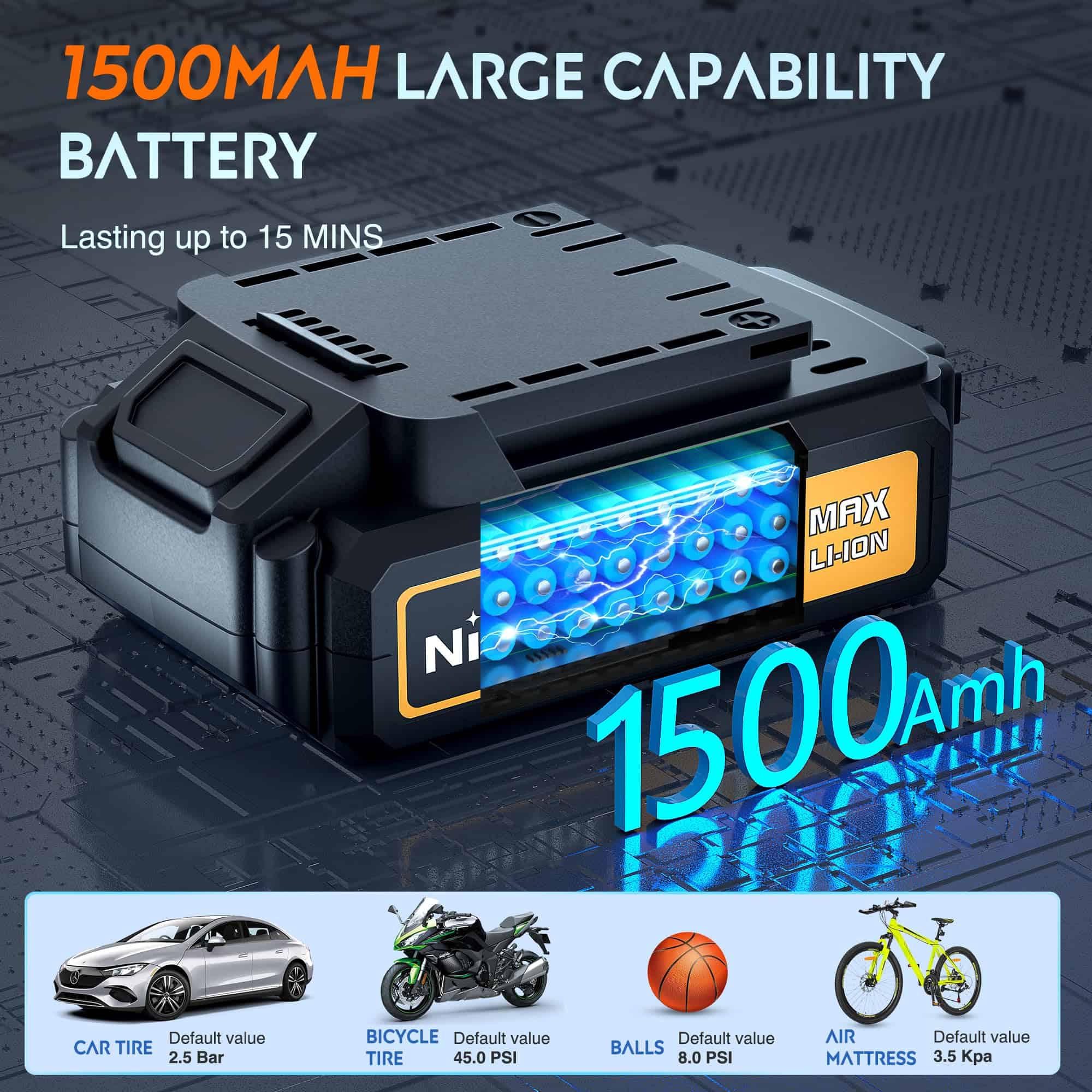 Inflador de neumáticos portátil Nilight - Batería - Imagen 6