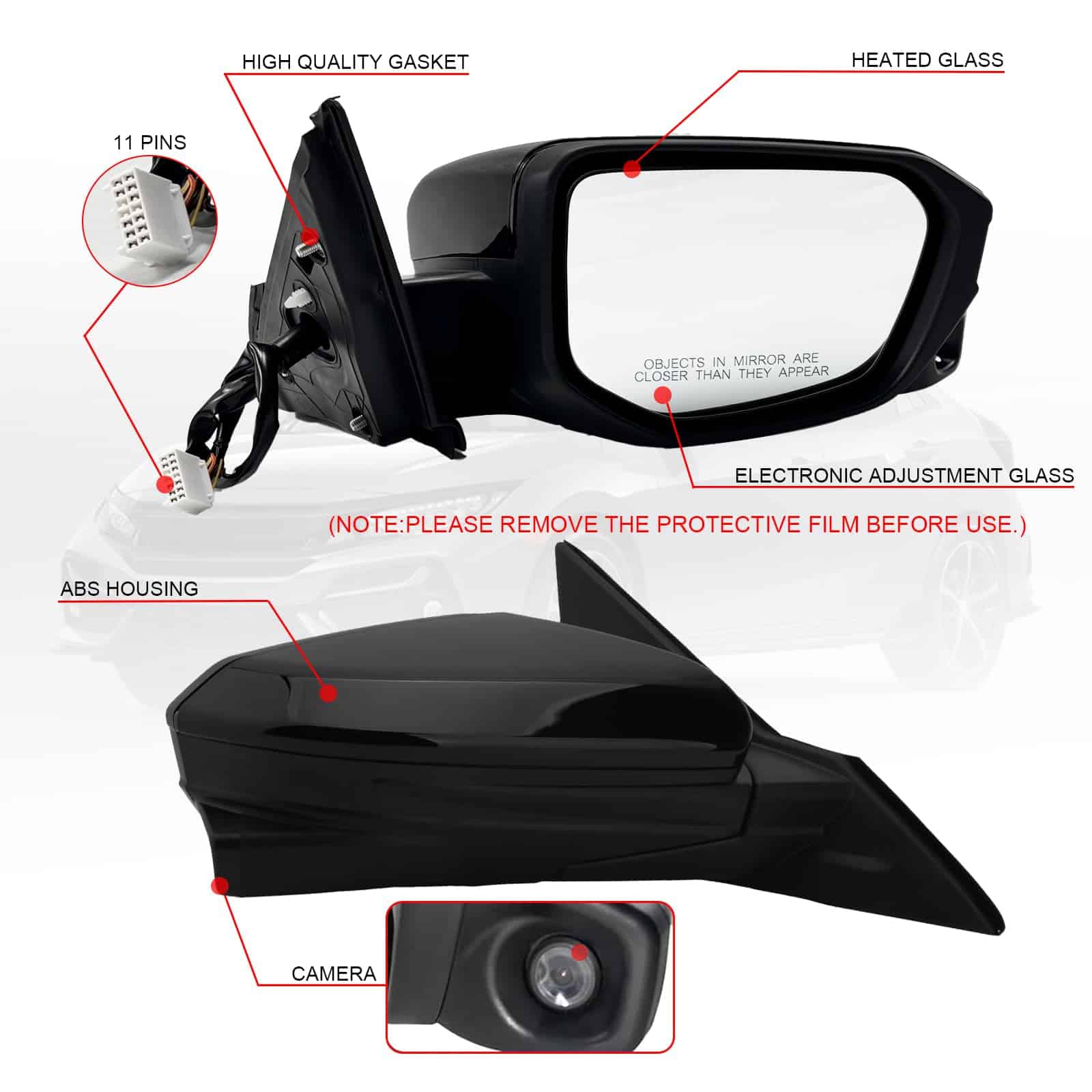 Espejo lateral del lado del pasajero SOSEGA de 11 cables - Imagen 5