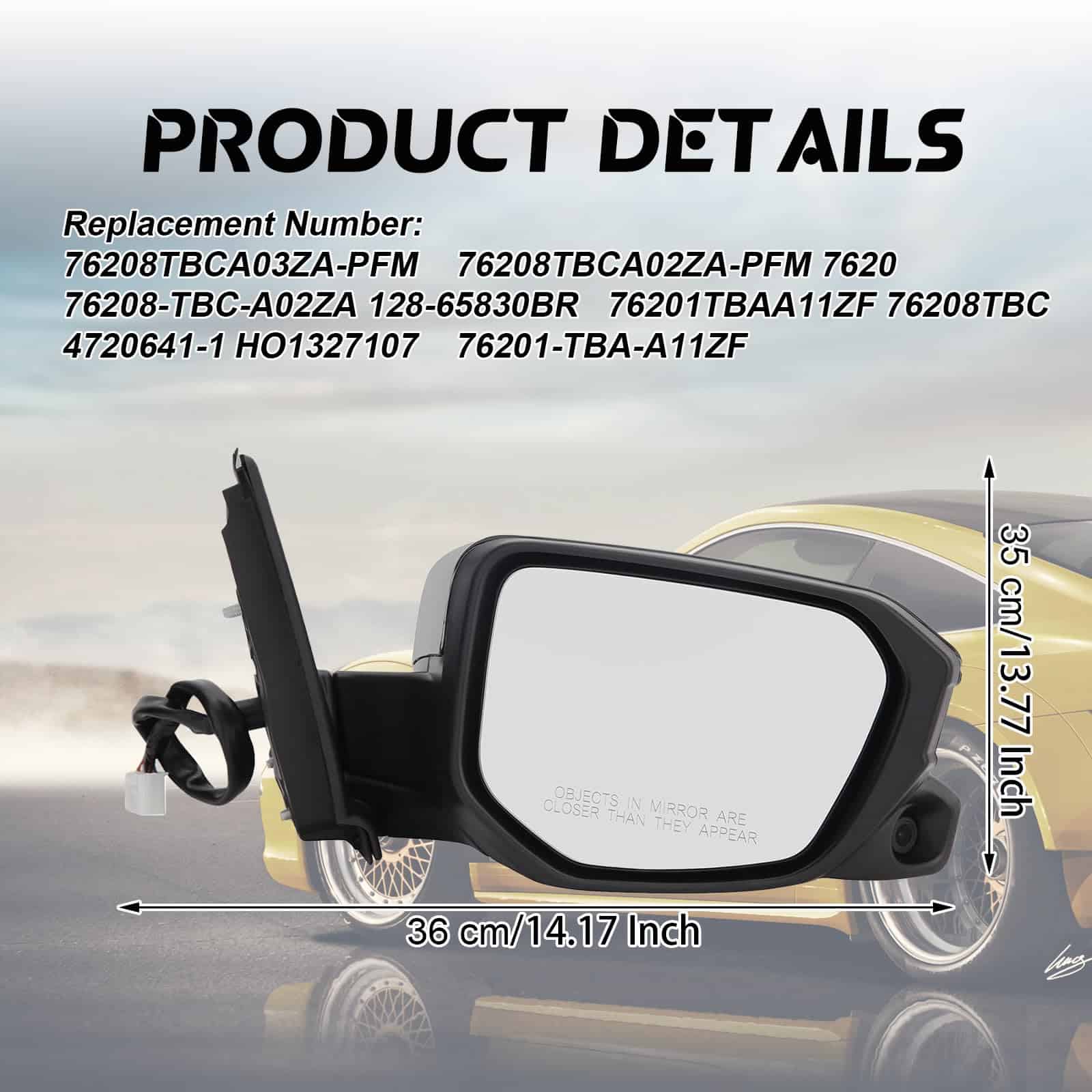 Espejo lateral del lado del pasajero SOSEGA de 11 cables - Imagen 7