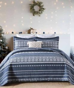 Juego de Colcha Mescore Boho King Size - Azul Marino Blanco