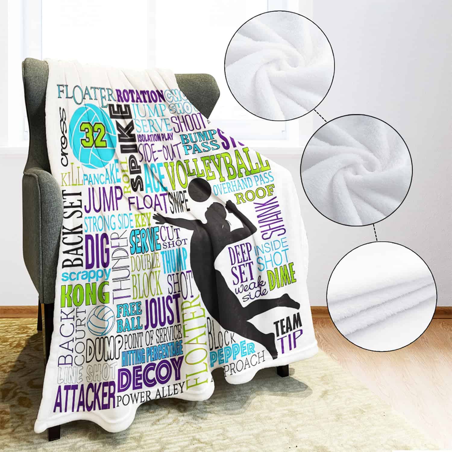 Manta de Voleibol SXCHEN 60" x 80" Mantas de Felpa para - Imagen 6