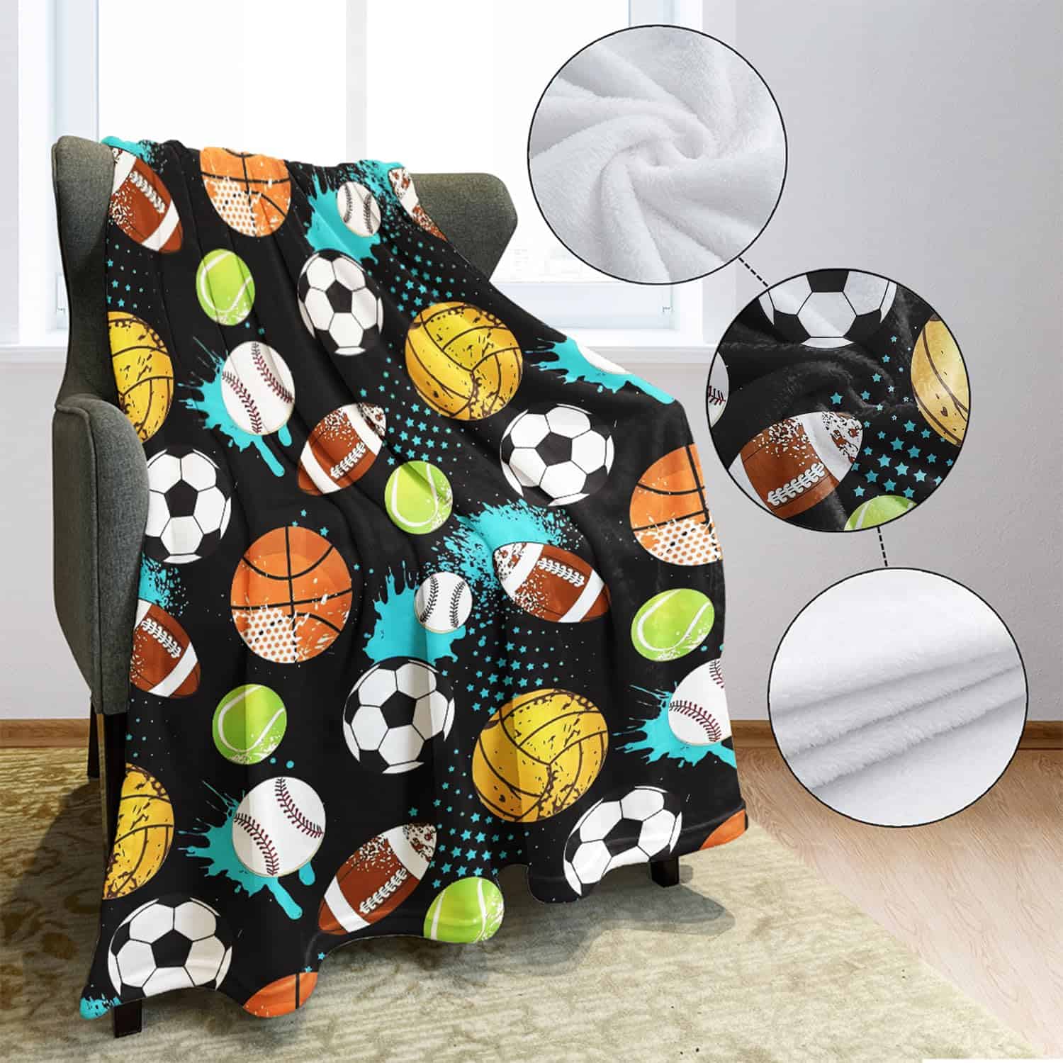 Manta de Felpa YISUMEI con Bolas de Deportes Fútbol - Imagen 6