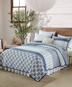 Colcha Queen Size Mescore, Azul Floral Colcha 100% Algodón