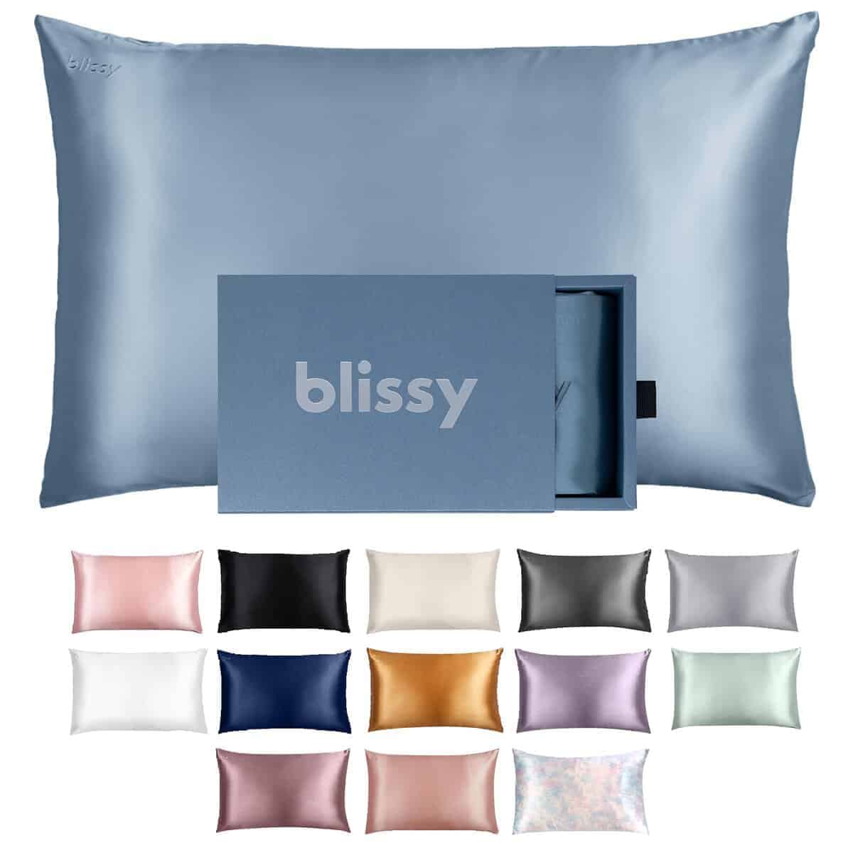 Funda de Almohada de Seda Blissy - 100% Seda de -Azul Ceniza